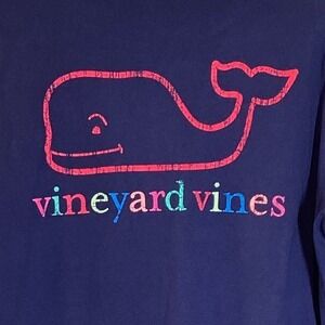 Vineyard Vines Kids Navy Blue Long Sleeve T-Shirt Rainbow Whale Logo - Medium